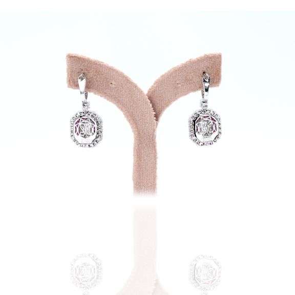 Platinum 950 Dangling Natural Ruby and Diamond Earring