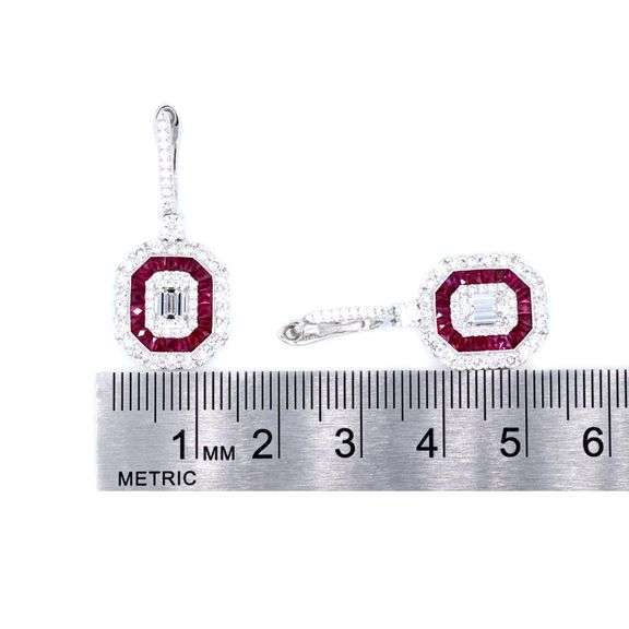 Platinum 950 Dangling Natural Ruby and Diamond Earring