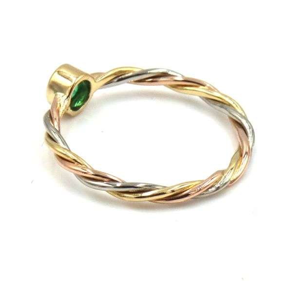 Cartier Emerald twisted 18kt tri color gold stackable ring