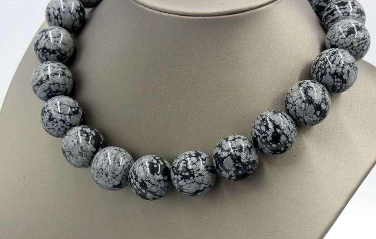 Tiffany & Co. Snowflake Obsidian Bead Necklace