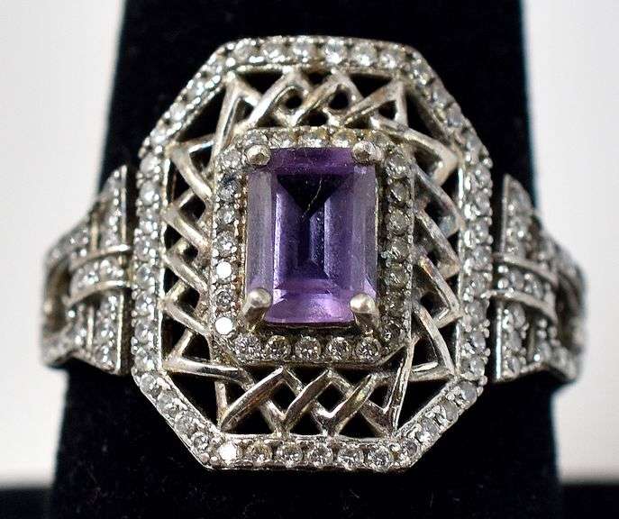 Amethyst and CZ Gemstone Ring in Sterling Silver