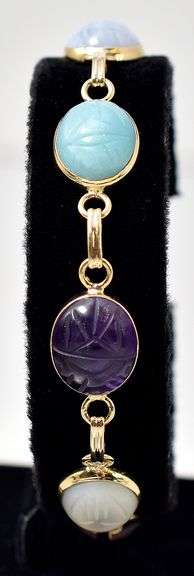 Absolutely Stunning Multi-Gemstone Scarab Bracelet in 14K Yellow Gold