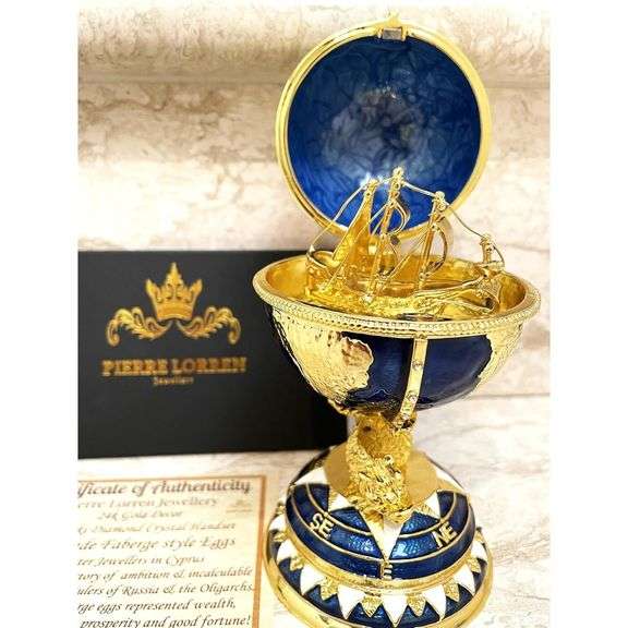 24k Gold Fabergé Egg Globe Handmade with Austrian Crystals