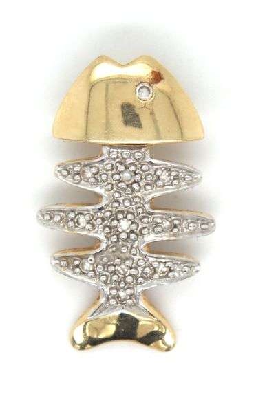 Nicely Designed 14K YG Fish Pendant with Diamonds