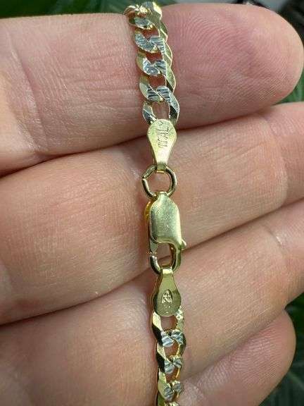 24k Gold Plated 925 Sterling Silver Diamond Cut Pave Curb Cuban Chain 24"