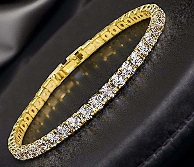 14 Kt Yellow Gold Plated 5.75 Ctw Lab Simulated Diamond Tennis Bracelet