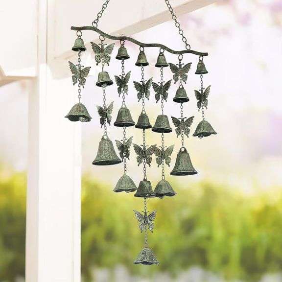 Large Butterfly Wind Chime with Wrought Iron Bells