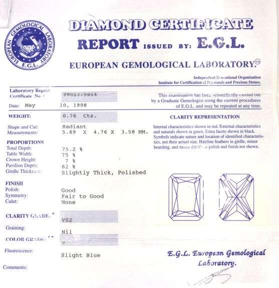 18kt Yellow gold 0.76ct radiant cut diamond solitaire engagement ring