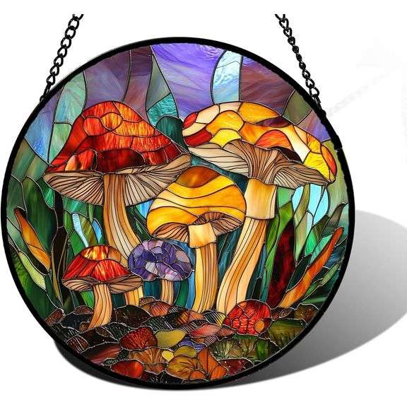Stained Glass Mushroom Sun Catcher