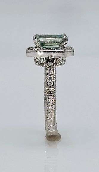 14 Kt White Gold Plated 2.65 Ct Lab Simulated Paraiba Tourmaline Diamond Ring