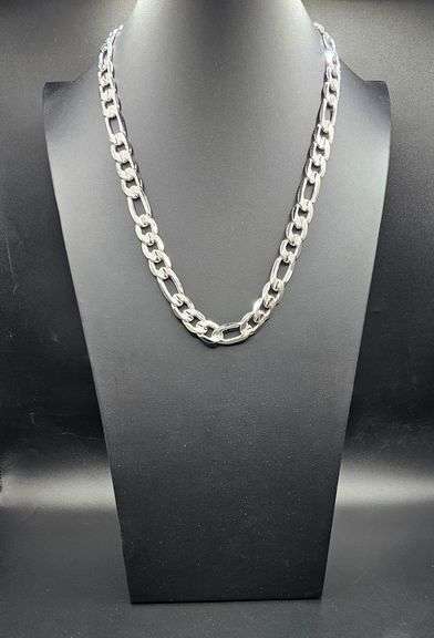 Sparkling 83.6 Gram Tri-Layered .925 Silver Plated Italian Figaro Link Necklace