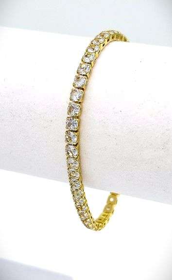 14 Kt Yellow  Gold Plated 5.75 Ctw Lab Simulated Diamond Tennis Bracelet