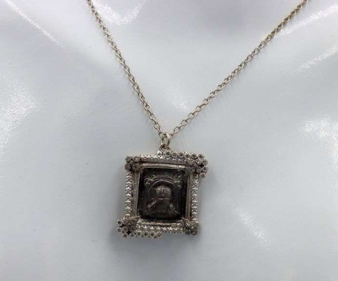 925 Sterling silver Armenta diamond square pendant on adjustable chain