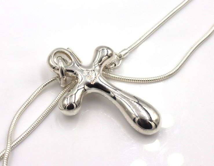 925 Sterling silver RLM signed cross pendant on snake chain necklace