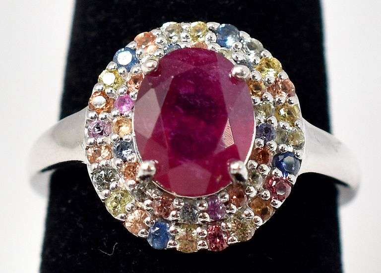 Ruby and CZ Gemstone Ring in Sterling Silver