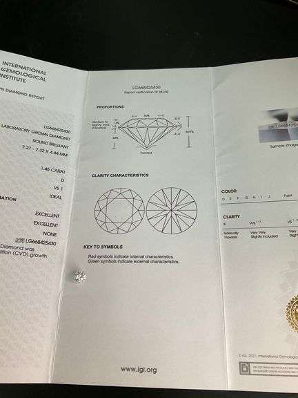LAB GROWN ROUND BRILLIANT CUT LOOSE DIAMOND. 1.45 CARAT