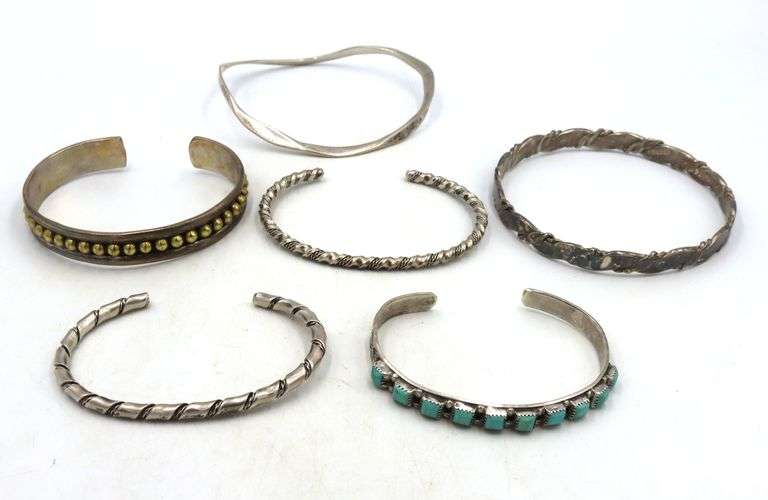 Group lot of 6 Vintage 925 sterling silver bangles