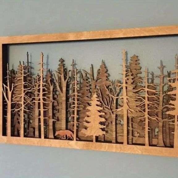 Wooden Layered Wall Art Tree Scene with Fox