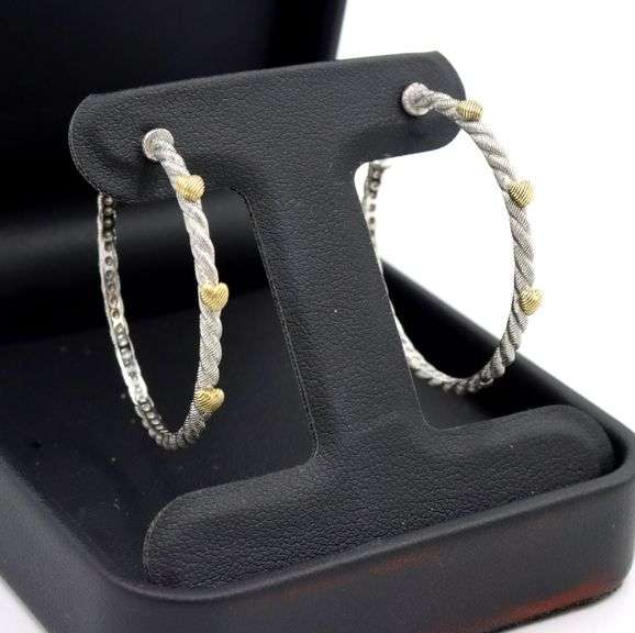 Judith Ripka 2  tone hoop earrings