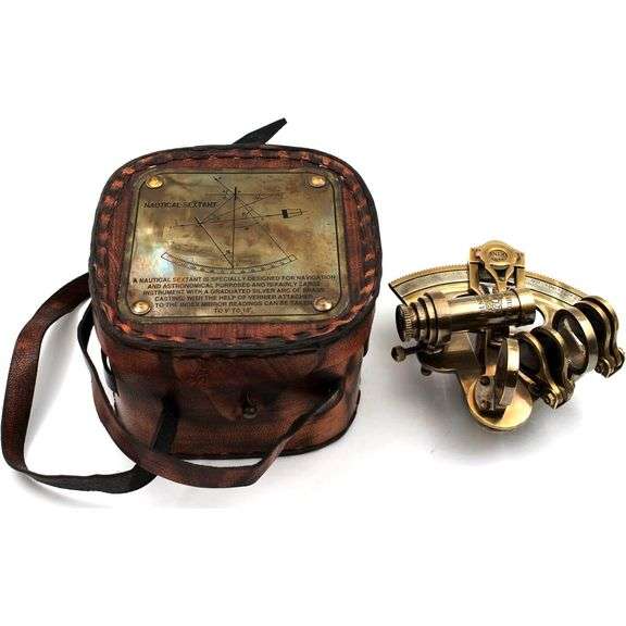 Solid Brass Nautical Sextant in Leather Case