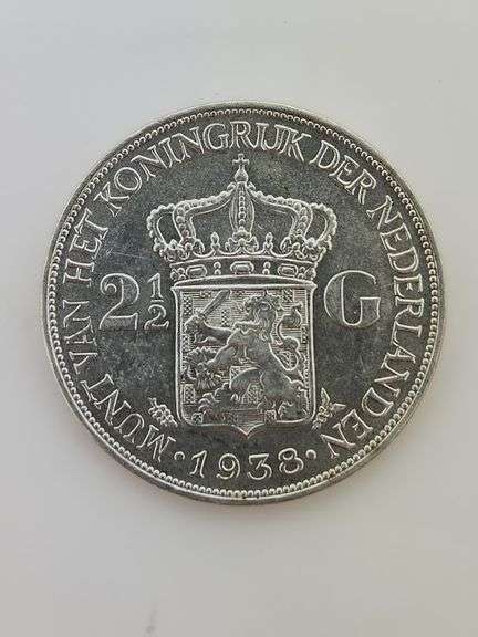 1938 Netherlands 2 1/2 Gulden