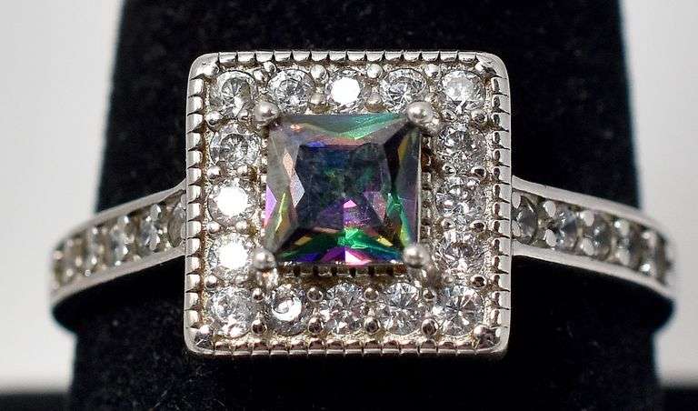 Mystic Topaz and CZ Gemstone Ring in Sterling Silver