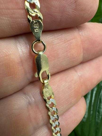 24k Gold Plated 925 Sterling Silver Diamond Cut Pave Curb Cuban Chain 24"