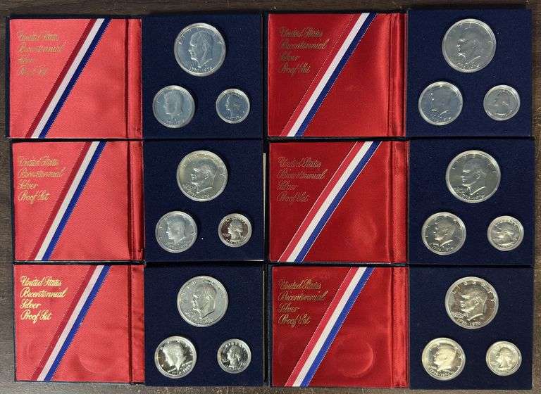 Six 3-piece 1976 Bicentennial Silver Sets in original holders