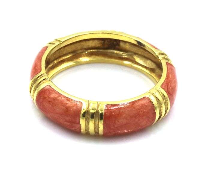 High End 18K YG Band with Pinkish Coral Enamel