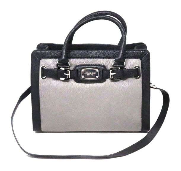 Micheal Kors Hamilton frame out with steel gray black shoulder bag