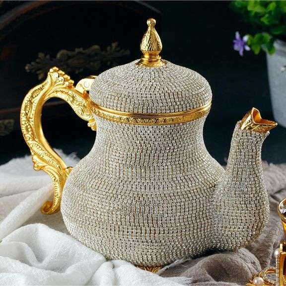 Moroccan Teapot Pitcher with Crystal Accents