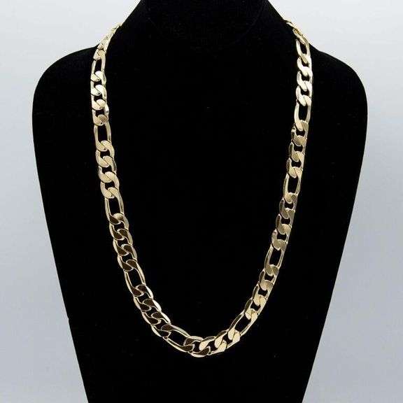 Huge 97.1 Gram 14 Kt Yellow Gold Plate Italian Figaro Link Necklace