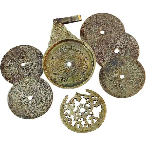 Astrolabe Navigational Instrument with Hand-Engraved Plates