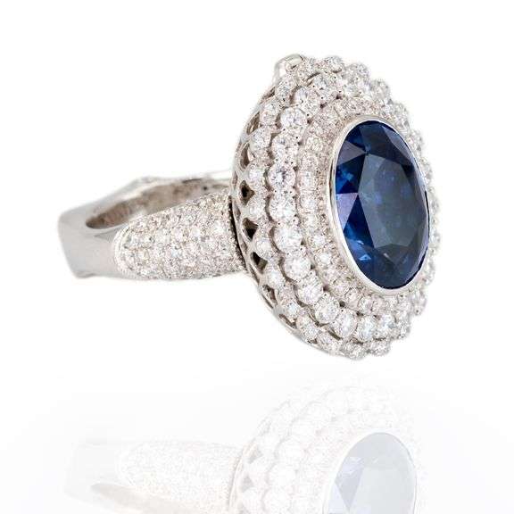 18k (750) White Gold Convertible Ring in Natural Sapphire and Natural Diamond