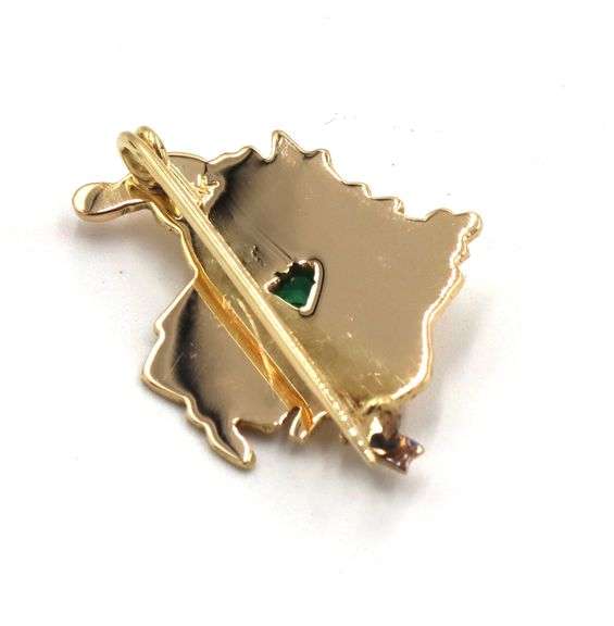 18kt Yellow gold Colombia map with columbia emerald pinpoint brooch