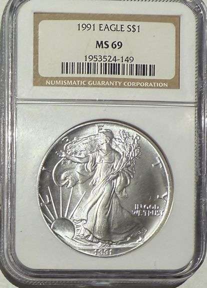 Frosty 1991 NGC MS 69 Silver Eagle. Third year with nice surfaces