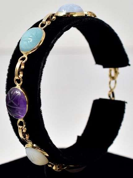 Absolutely Stunning Multi-Gemstone Scarab Bracelet in 14K Yellow Gold