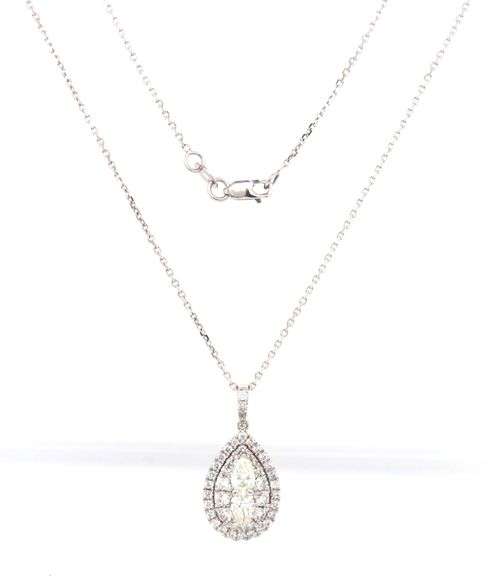 10kt White gold 1.25ctw diamond cluster pendant on chain