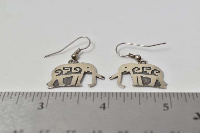 Elephant Dangle Earrings in Sterling Silver
