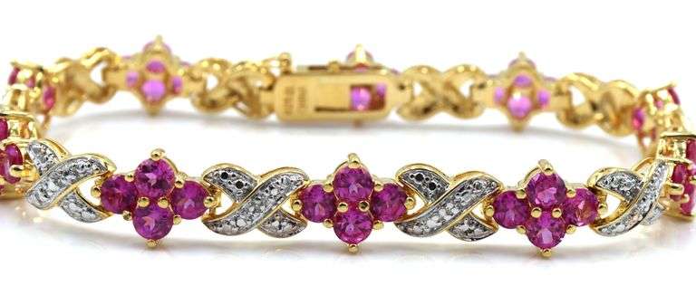 925 Sterling silver white and pink crystal link bracelet