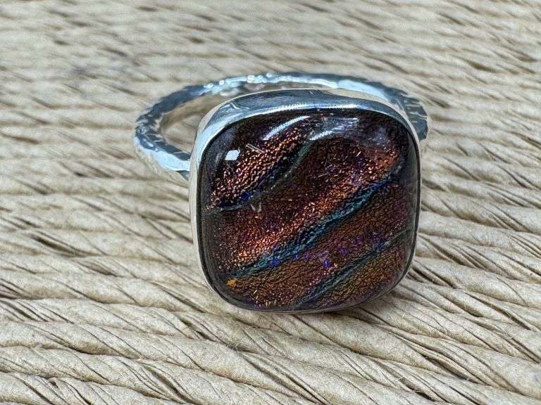 Sterling Silver 925 One of a Kind Dichroic Glass Ring Size 8.5