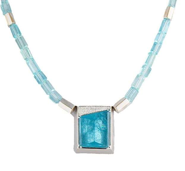 Sugarman-Frantz Aquamarine and 0.25ctw Diamond Abstract Pendant Necklace in 18K