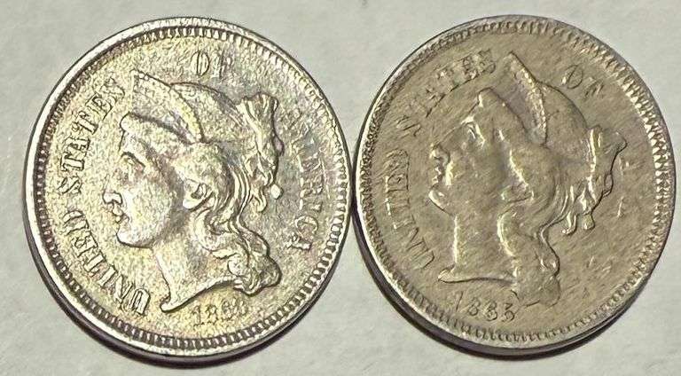 1865 &1868 3 Cent Nickels