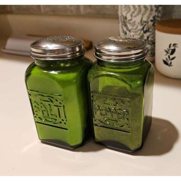 Green Glass Salt and Pepper Shakers