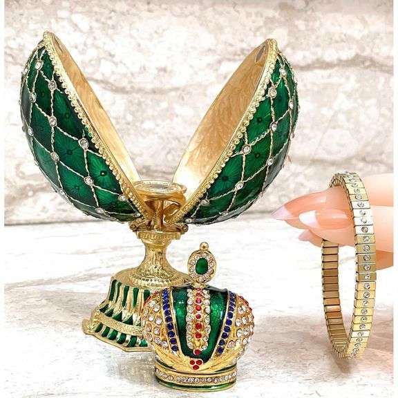24K Gold Imperial Fabergé-Style Egg with Austrian Crystals