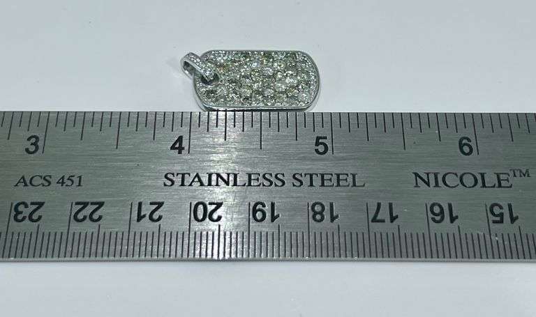 14k White Gold Diamond Studded Dog Tag