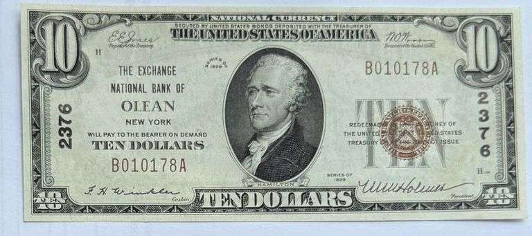 Unc $10 Exchange Bank Olean NY 1929 Series National