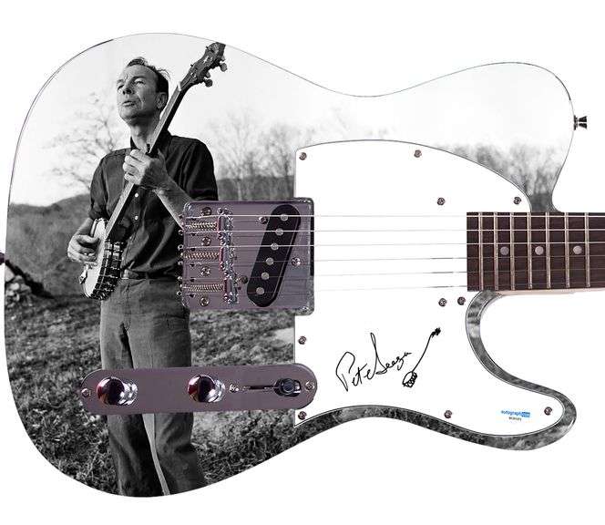 Pete Seeger Signed "Hillside Harmony" Custom Graphics Guitar w Banjo Sketch ACOA