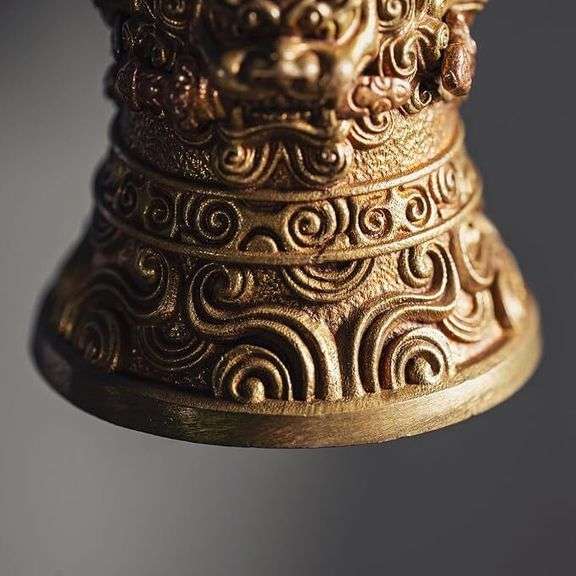 Brass and Copper Lion-Biting Sword Bell