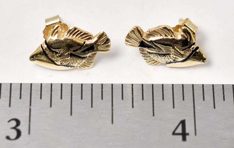 Stunning 14K Yellow Gold Fish Stud Earrings
